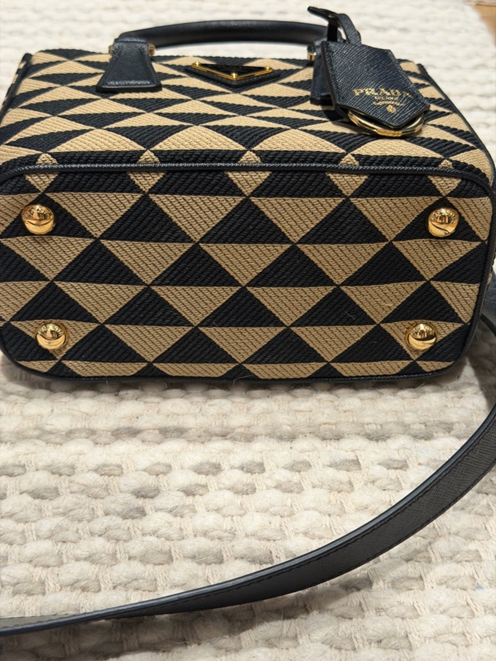 Prada Black & Tan Geometric Mini Satchel with Gold Hardware - Picture 2 of 3